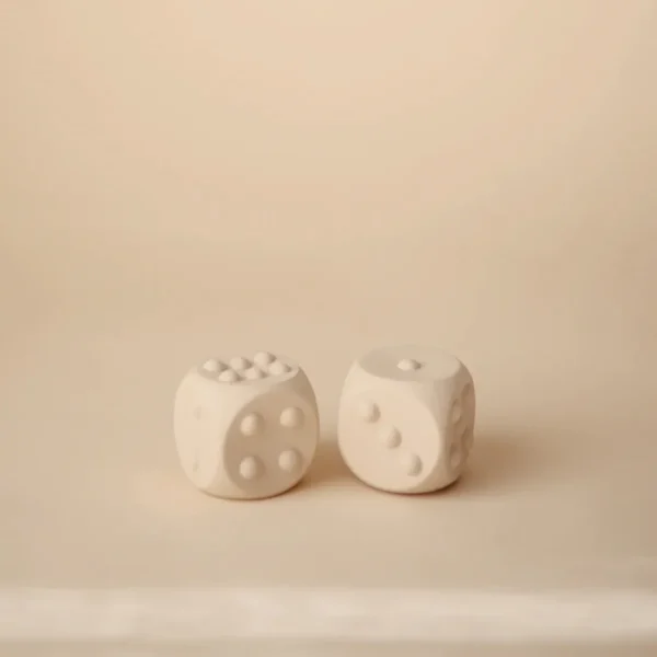 Mushie Dice Press Toy 2-Pack - Cambridge Blue / Shifting Sand Clearance