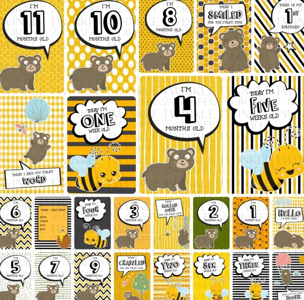 Twinkle u0026 Giraffe Honey Bee Baby Milestone Cards - Set of 25 Best