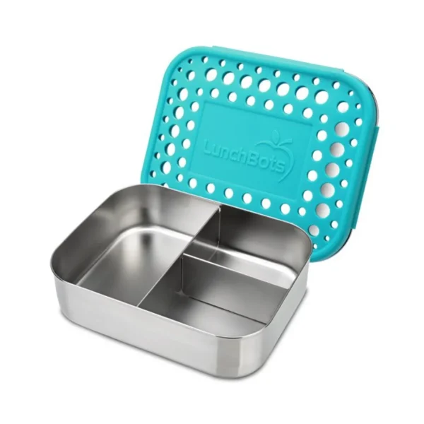 LunchBots Medium Trio Bento Box - Aqua Dots Clearance