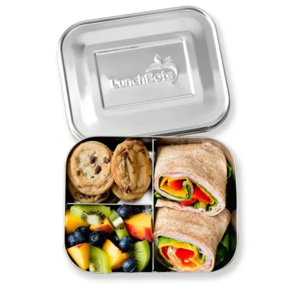 LunchBots Medium Trio Bento Box - Green Dots Fashion
