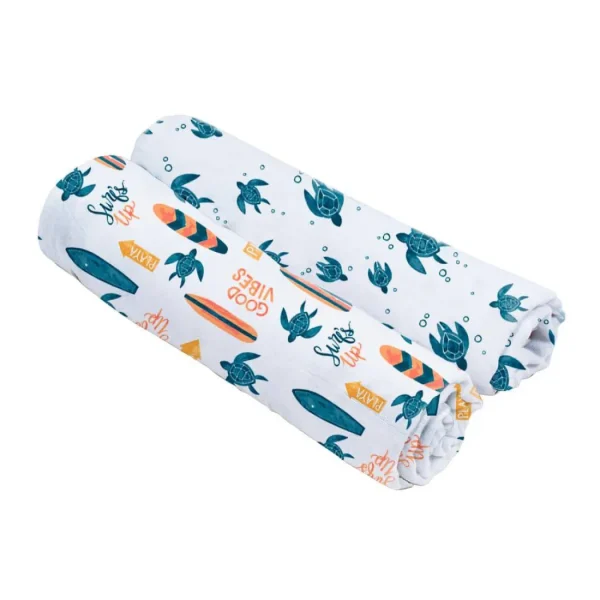 Bebe au Lait Muslin Swaddle Blanket Set Oh So Soft Surf + Sea Turtles Fashion