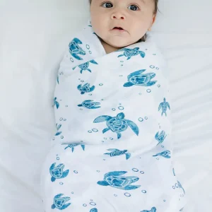 Bebe au Lait Muslin Swaddle Blanket Set Oh So Soft Surf + Sea Turtles Fashion
