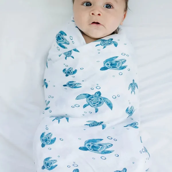 Bebe au Lait Muslin Swaddle Blanket Set Oh So Soft Surf + Sea Turtles Fashion