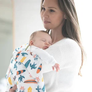Bebe au Lait Muslin Swaddle Blanket Set Oh So Soft Surf + Sea Turtles Fashion