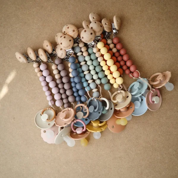 Mushie Pacifier Clip | Halo - Pale Taupe Discount