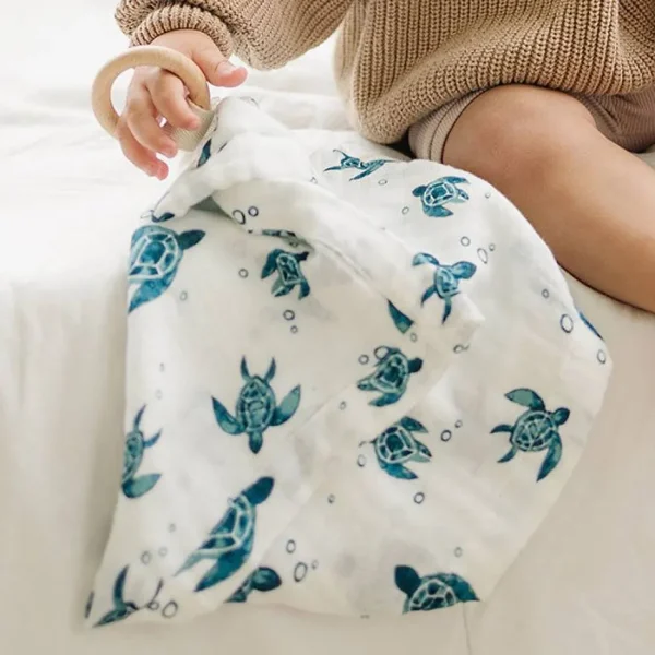 Bebe au Lait Sea Turtles Oh So Soft Muslin Teether Blanket Discount
