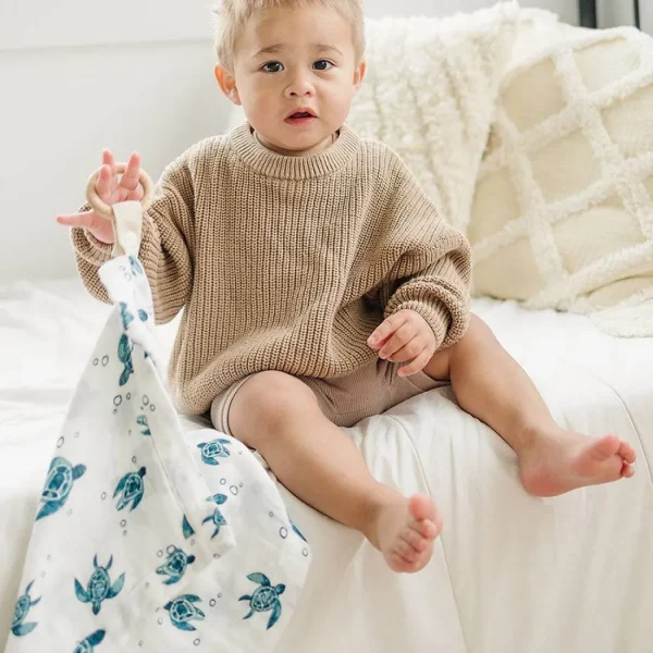 Bebe au Lait Sea Turtles Oh So Soft Muslin Teether Blanket Discount