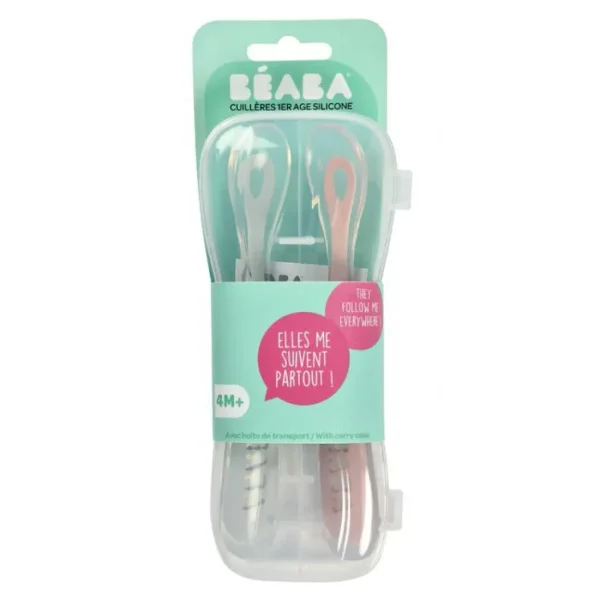 Beaba Silicone Spoon 1st Age 2pcs Set - Old Pink New