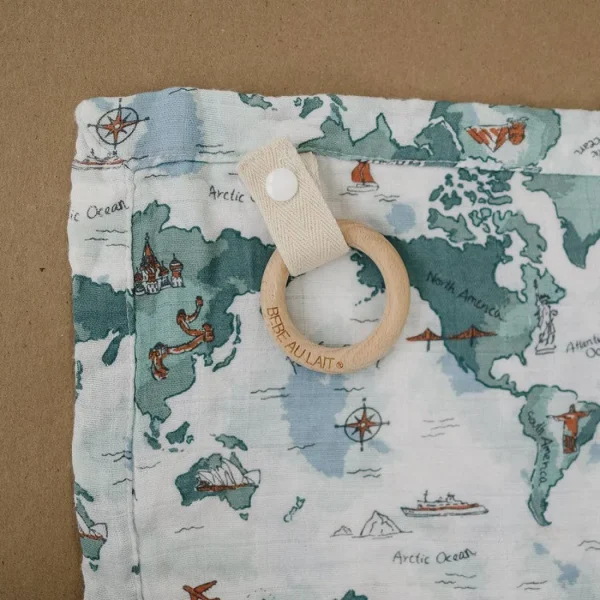 Bebe au Lait World Map Oh So Soft Muslin Teether Blanket Online