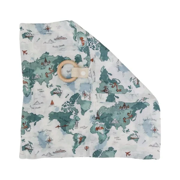 Bebe au Lait World Map Oh So Soft Muslin Teether Blanket Online